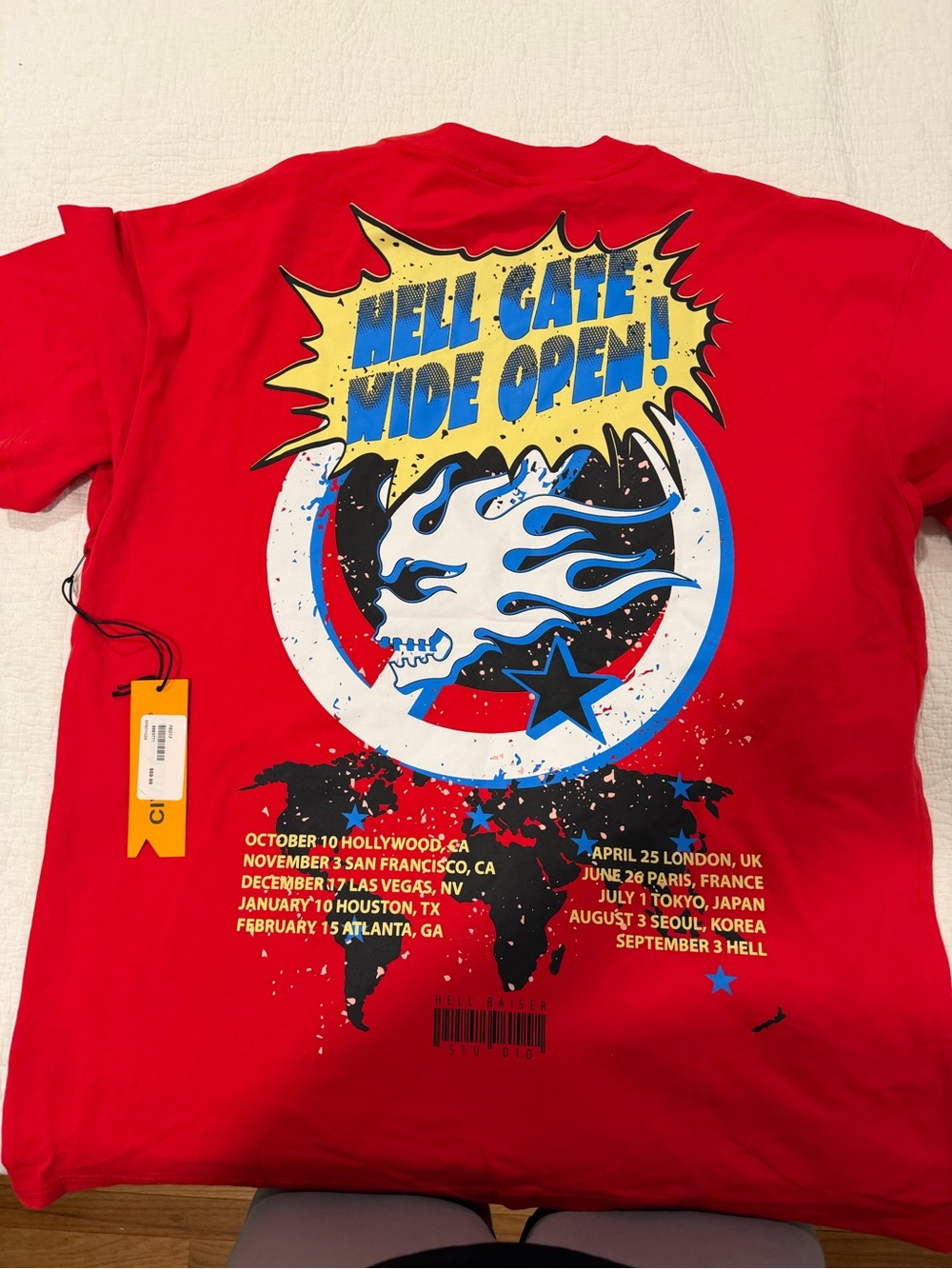 Civilized Red Tee with Yellow Burst & Blue Skull Graphic